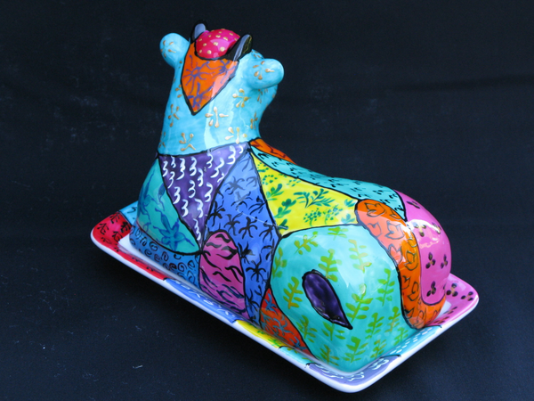 Cow Butter Dish - Hand Painted Porcelain, gift boxed - AFRICA