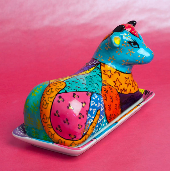 Cow Butter Dish - Hand Painted Porcelain, gift boxed - AFRICA