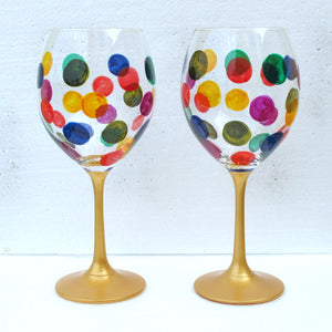 DOTTY  Hand Painted Crystal Wine Glasses, Six, gift boxed