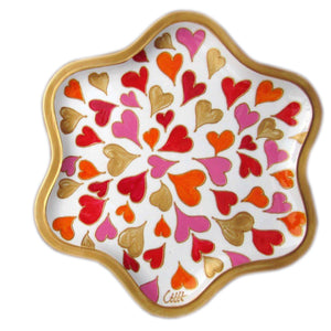 Flower Shaped Dish (22cm) - Hand Painted - HEARTS