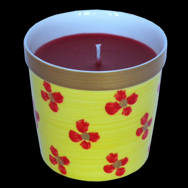 YELLOW PRINT - Luxury Scented Candle in Hand Painted Bone China Porcelain Candle Holder - Rose