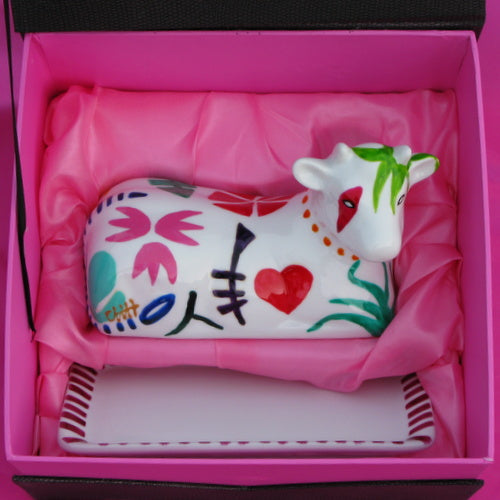 GEO - Hand Painted Cow Butter Dish in gift box