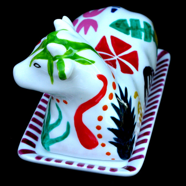 Cow Butter Dish - Hand Painted Porcelain, gift boxed - GEO