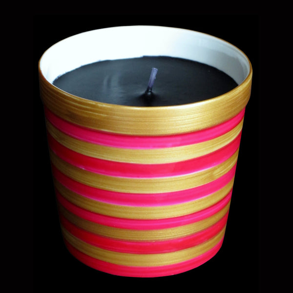 Scented Candle - Hand Painted 42% Bone China, gift boxed - PINK STRIPES