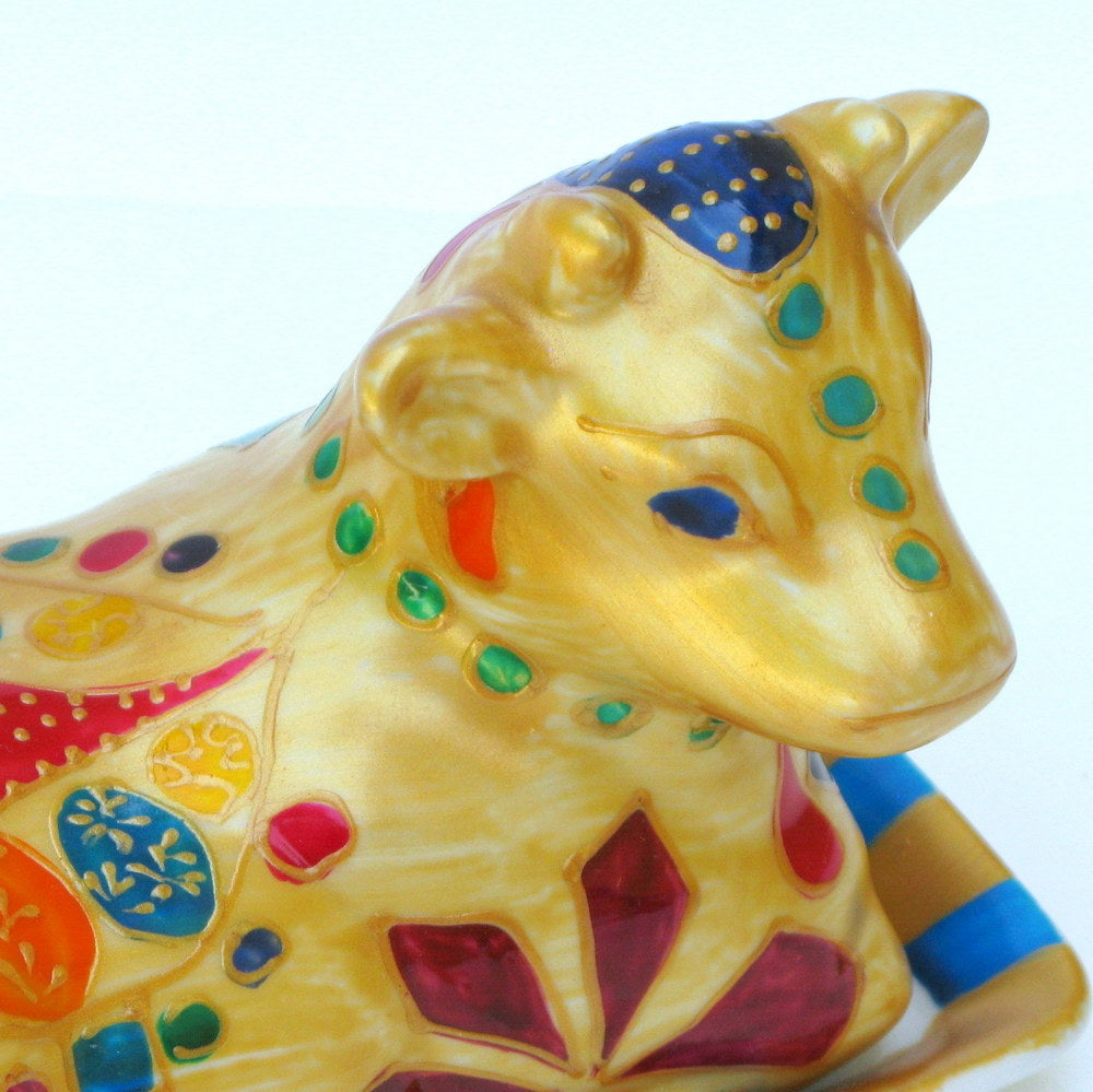 QUEEN OF SHEBA - Hand Painted Porcelain Cow Butter Dish