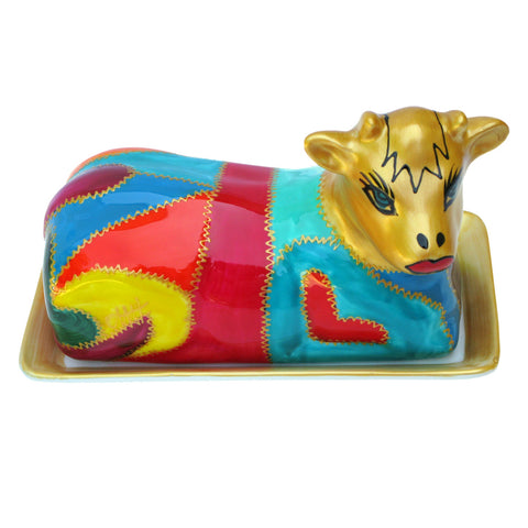 CLEOPATRA - Cow Butter Dish of Hand Painted Porcelain
