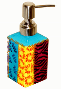 Soap Liquid Pump Dispenser - Hand Painted Ceramic, gift boxed - STRIPEY