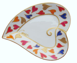 Heart Shaped Plate - Hand Painted Bone China, gift boxed - HEARTS
