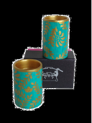 GREGO Pair of Hand Painted Porcelain Pillar Tea Light Holders, gift boxed
