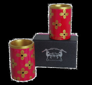 PINK TSARINA - Pair of Hand Painted Porcelain Pillar Tea Light Holders, gift boxed