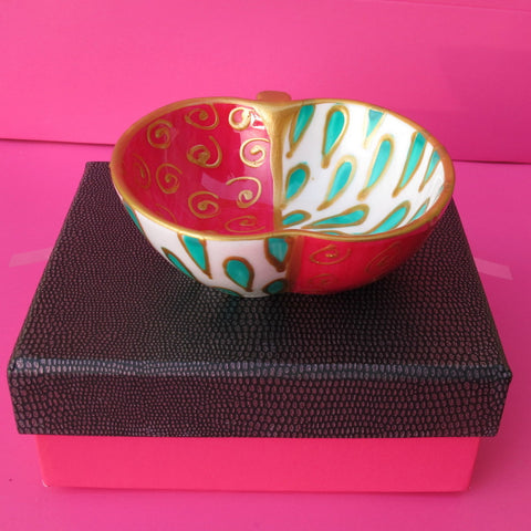 Apple Dish (9cm) - Hand Painted Bone China, gift boxed - PINK SPLASH
