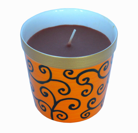 Scented Candle - Hand Painted 42% Bone China, gift boxed - ORANGE SCROLL