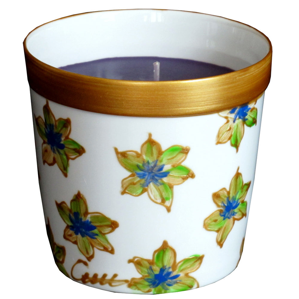 BLUE STARFLOWER Luxury Scented Candle in hand painted bone china candle holder