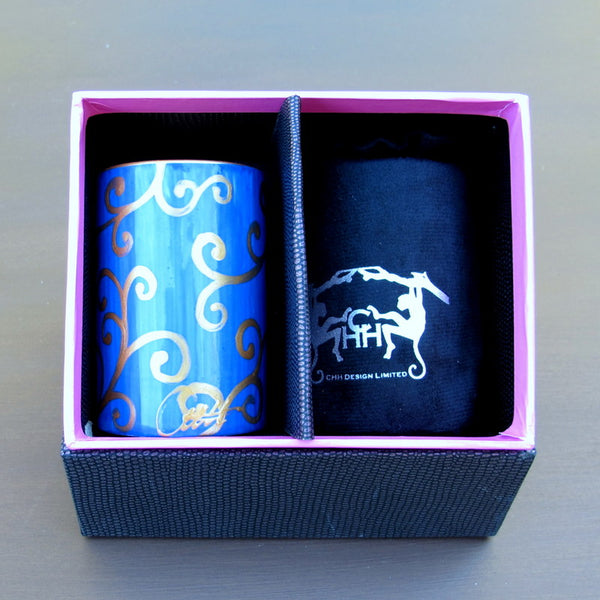 LAPIZ SCROLL - Pair of Hand Painted Pillar Tea Light Holders, Gift Boxed