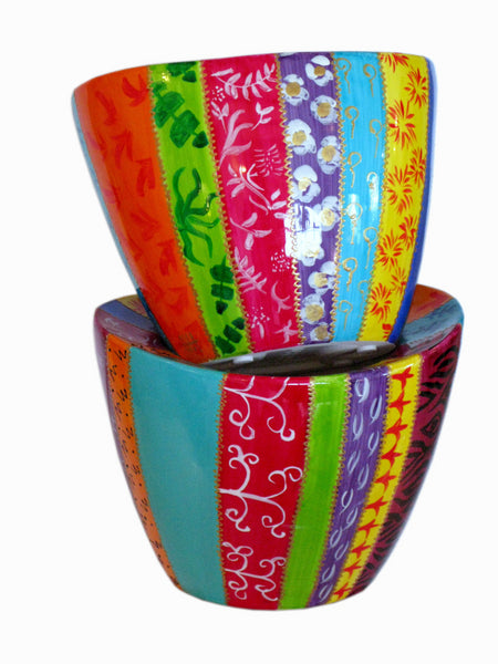 Cachepot Planter - Hand Painted Porcelain, gift boxed - STRIPEY