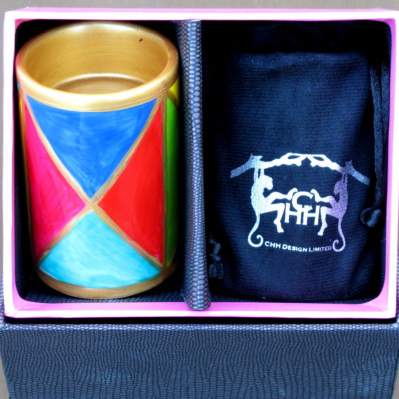 HARLEQUIN - Pair of Hand Painted Porcelain Pillar Tea Light Holders, gift boxed