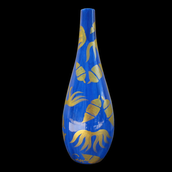 Oil Bottle with Pourer - Hand Painted Porcelain, gift boxed - LAPIZ LEAF