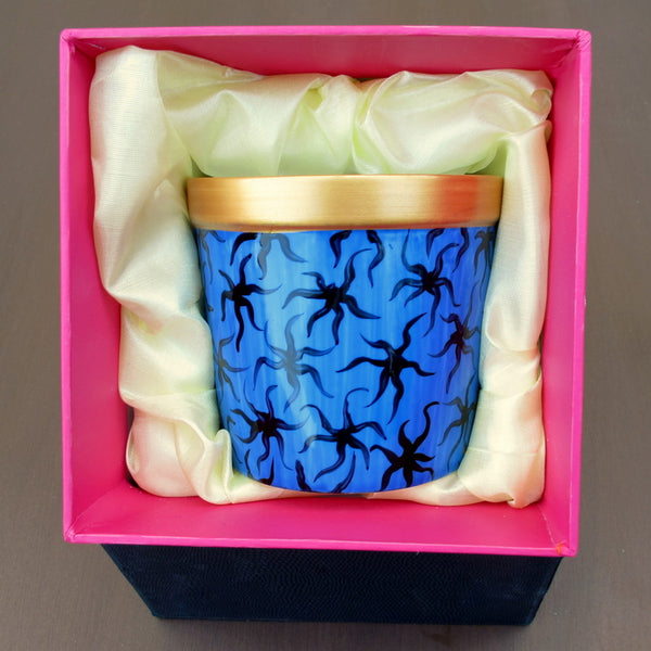 Candle Holder - Hand Painted Bone China. gift boxed - BLUE REVERIE