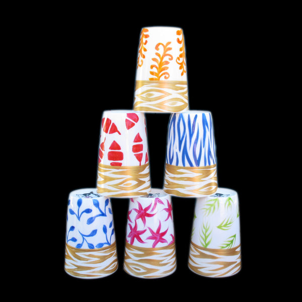 Espresso Shot Cups - Set of 6 Hand Painted Bone China, gift boxed - SEA