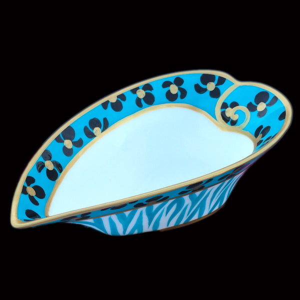 TURQUOISE PRINT - painted Heart Shaped Bowl in bone china, Gift boxed