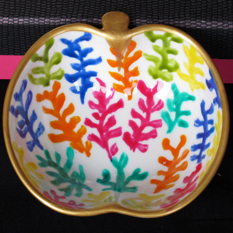 Apple Dish (9cm) - Hand Painted Bone China, gift boxed - COLOUR CORAL
