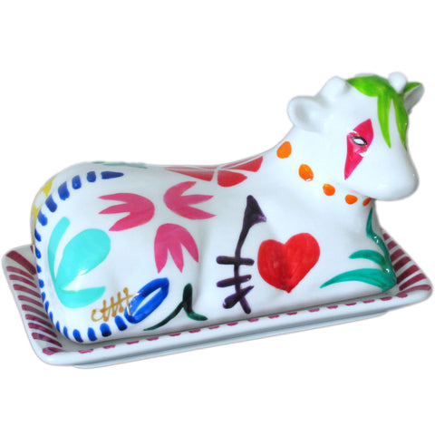 Cow Butter Dish - Hand Painted Porcelain, gift boxed - GEO