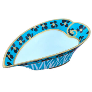Heart Shaped Bowl - Hand Painted Bone China, gift boxed - TURQUOISE PRINT