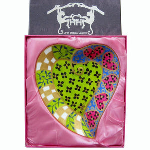 Heart Shaped Plate - Hand Painted Bone China, gift boxed - GREEN LEOPARD