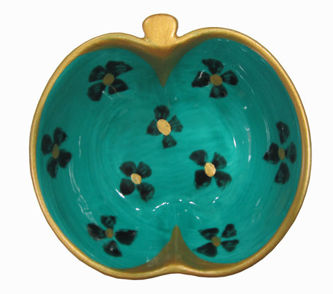 Apple Dish (9cm) - Hand Painted Bone China, gift boxed - TURQUOISE PRINT