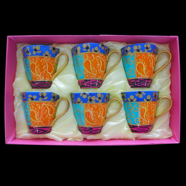 Cappuccino Cups - Set of 6 Hand Painted Bone China, gift boxed - EUPHORIA
