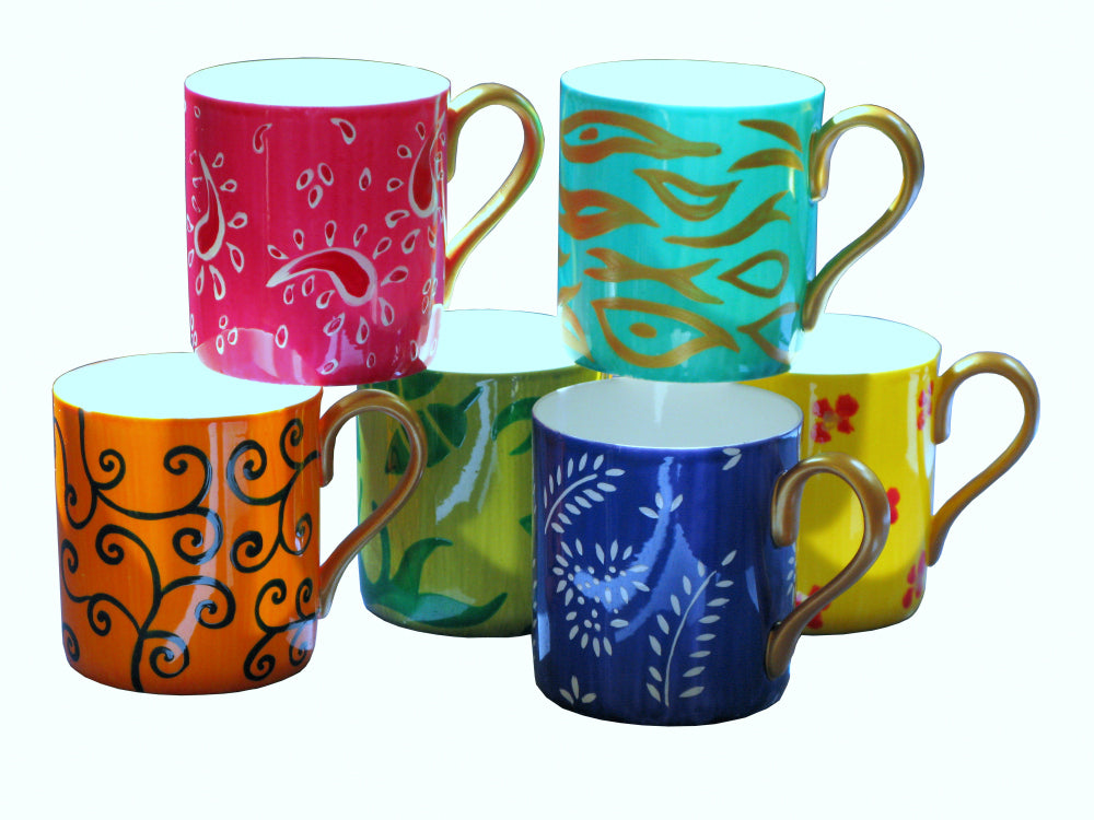 Coffee / Tea Mugs Set of 6 - Hand Painted Bone China, gift boxed - DIVERSITY I