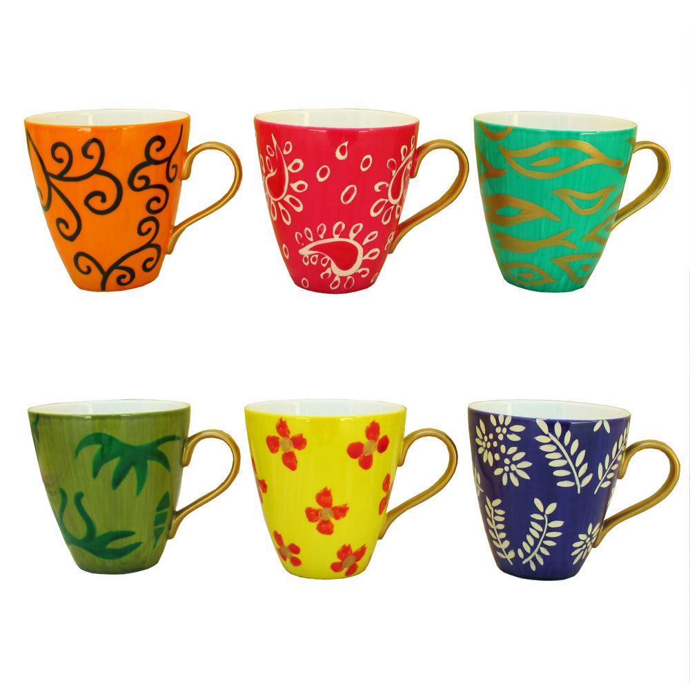 Cappuccino Cups - Set of 6 Hand Painted Bone China, gift boxed - DIVERSITY I