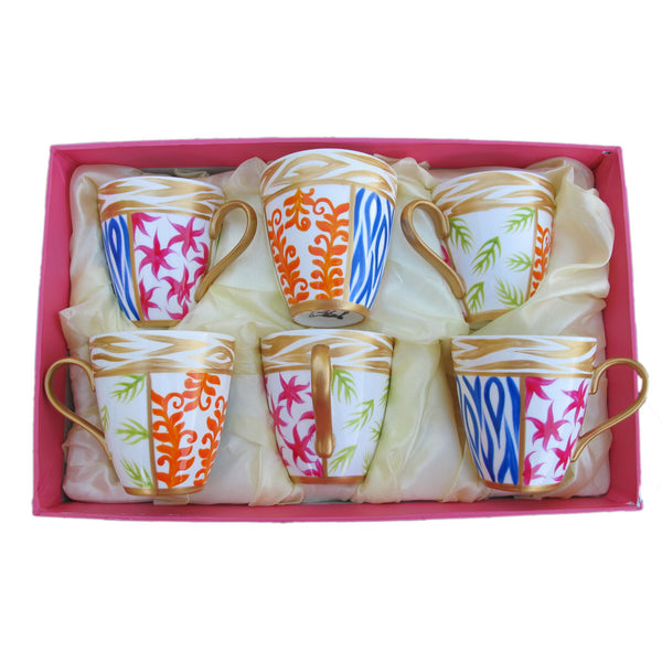 Cappuccino Cups - Set of 6 Hand Painted Bone China, gift boxed - SEA