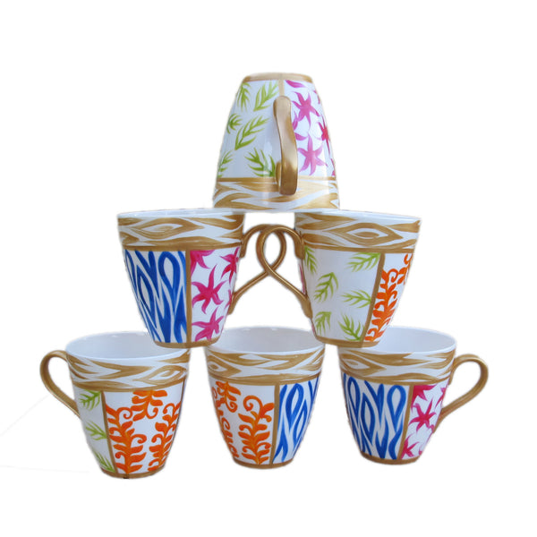 Cappuccino Cups - Set of 6 Hand Painted Bone China, gift boxed - SEA