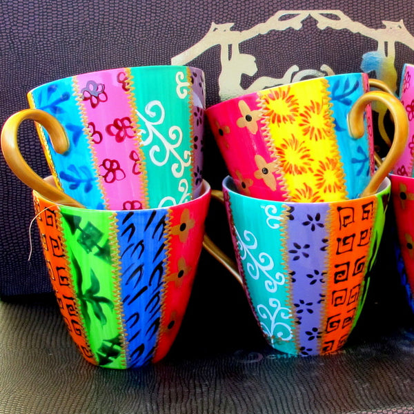 Cappuccino Cups - Set of 6 Hand Painted Bone China, gift boxed - TSARINA