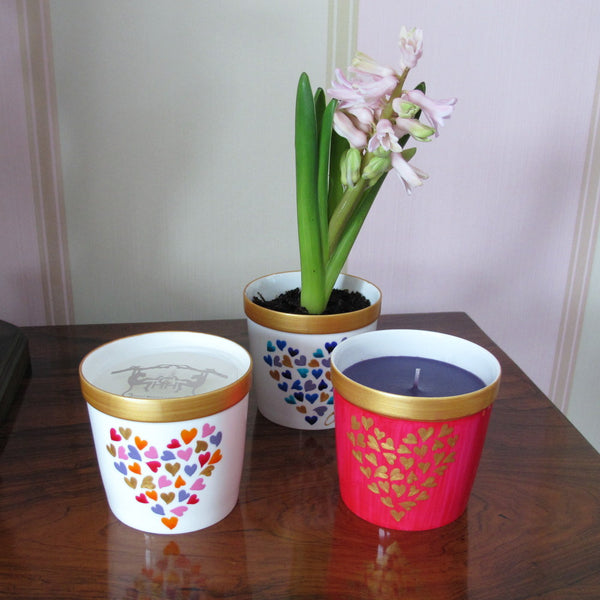 Scented Candle / Apple Dish Duo - Hand Painted Bone China, gift boxed - GOLD HEARTS