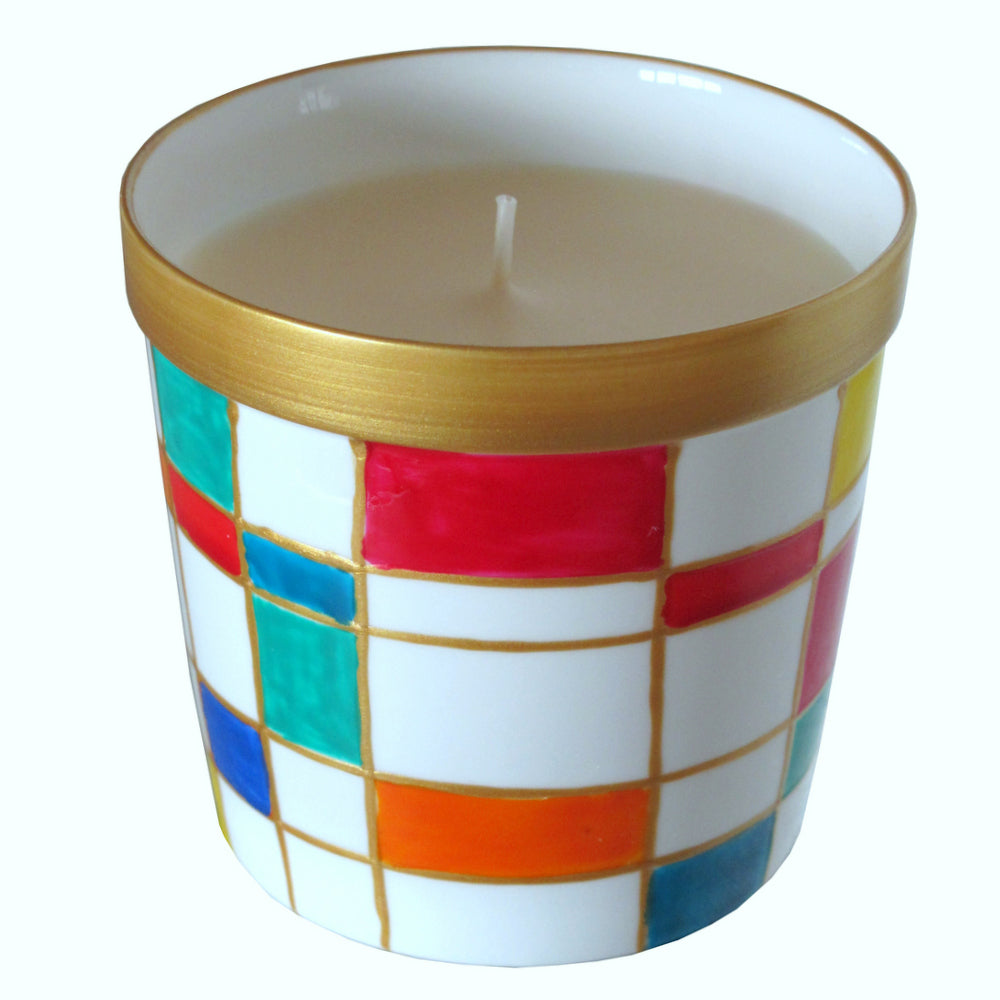 SQUARES Luxury Scented Candle in Hand Painted Bone China Porcelain Candle Holder