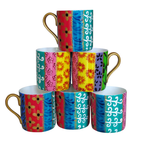 Coffee / Tea Mugs Set of 6 - Hand Painted Bone China, gift boxed - TSARINA