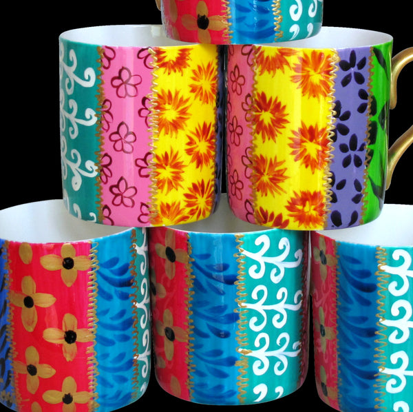 TSARINA - Set of Six Hand Painted Bone China Mugs, gift boxed