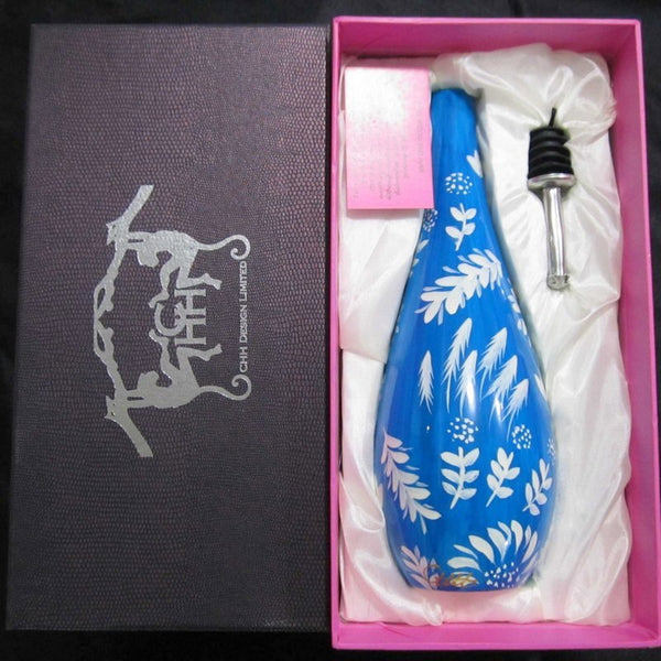 Oil Bottle with Pourer (PAIR) - Hand Painted Porcelain, gift boxed - JARDINS BLEUS