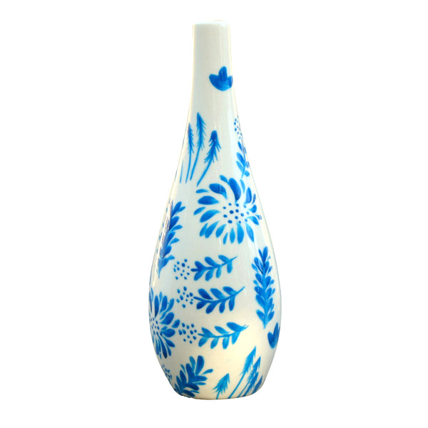 Oil Bottle with Pourer - Hand Painted Porcelain, gift boxed - JARDIN BLEU