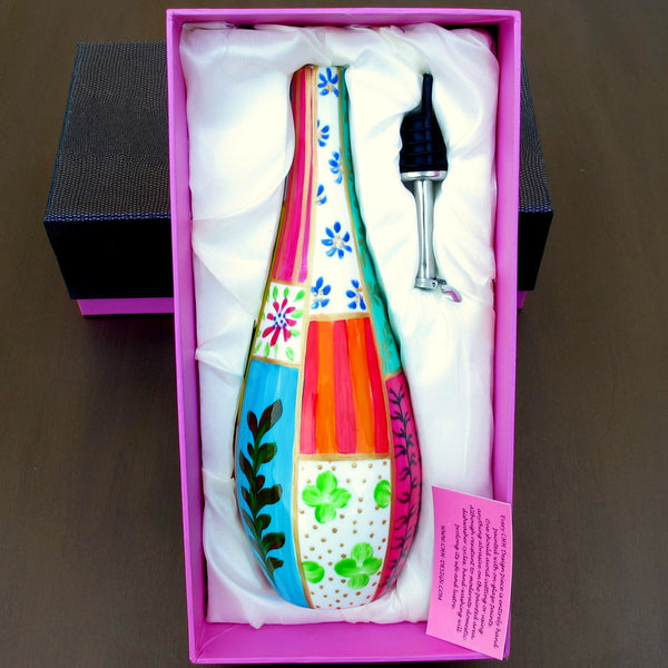Oil Bottle with Pourer - Hand Painted Porcelain, gift boxed - PROVENÇAL