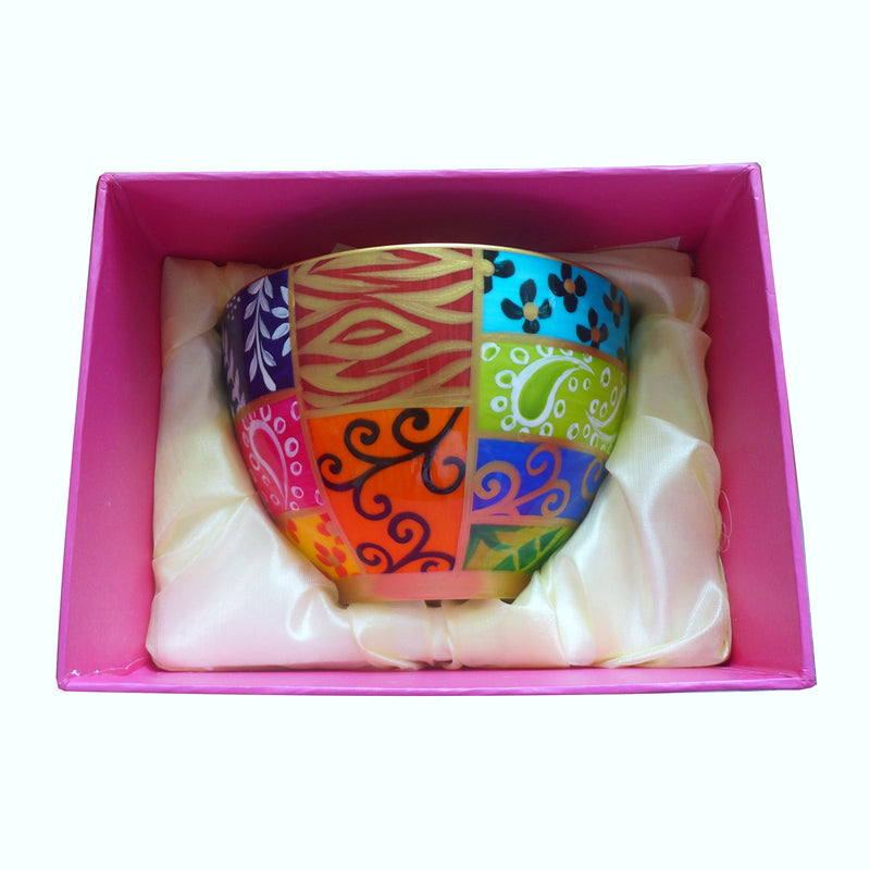 Bowl (13.5cm) - Decorative Hand Painted Bone China, gift boxed - SQUARES