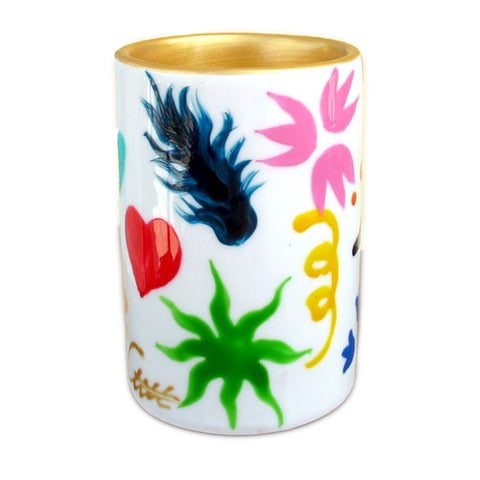 Pillar Tea Light Holder (ONE) - Hand Painted Porcelain, gift boxed - GEO