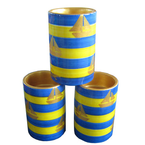 Pillar Tea Light Holder (PAIR) - Hand Painted Porcelain, gift boxed - SAILING