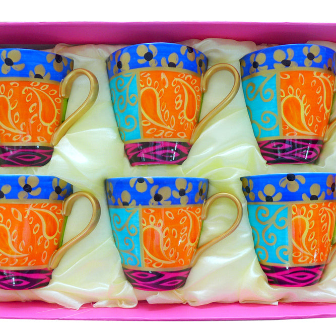 EUPHORIA - Set of Hand Painted Bone China Cappuccino cups, gift boxed