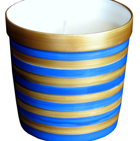 BLUE STRIPE Striped Scented Candle in painted bone china jar