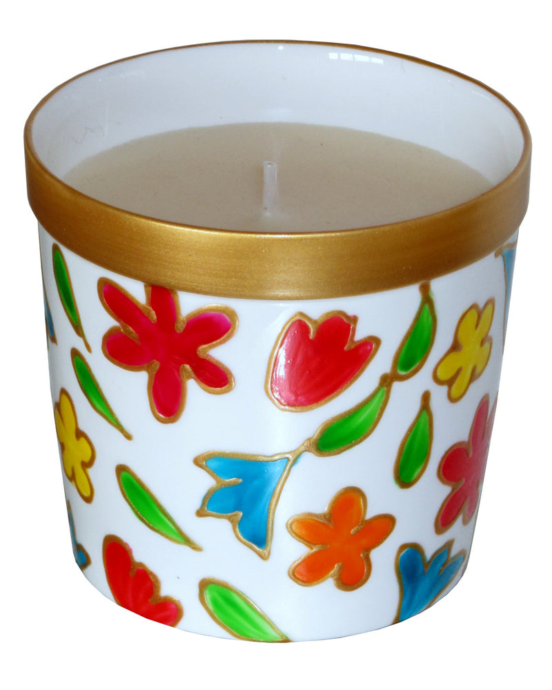 FLOWERS Luxury Scented Candle in Hand Painted Bone China Porcelain Candle Holder