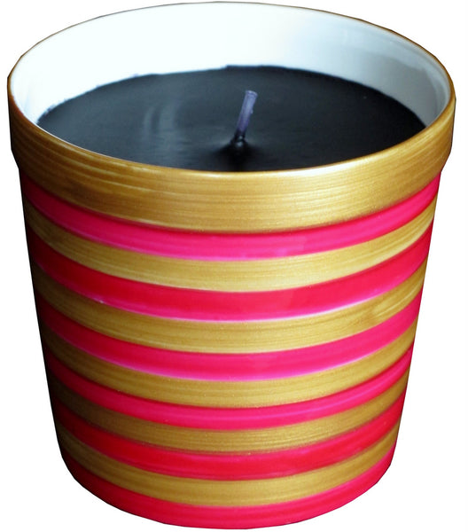 Scented Candle - Hand Painted 42% Bone China, gift boxed - PINK STRIPES