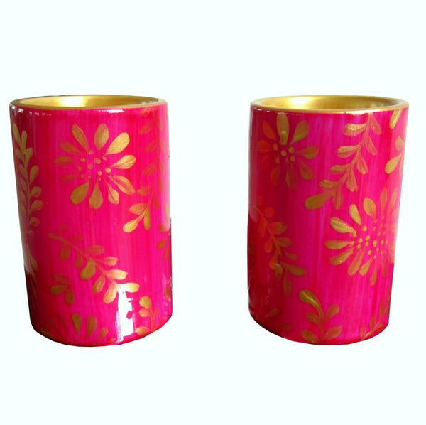 PINGO - Pair of Hand Painted Porcelain Pillar Tea Light Holders, gift boxed